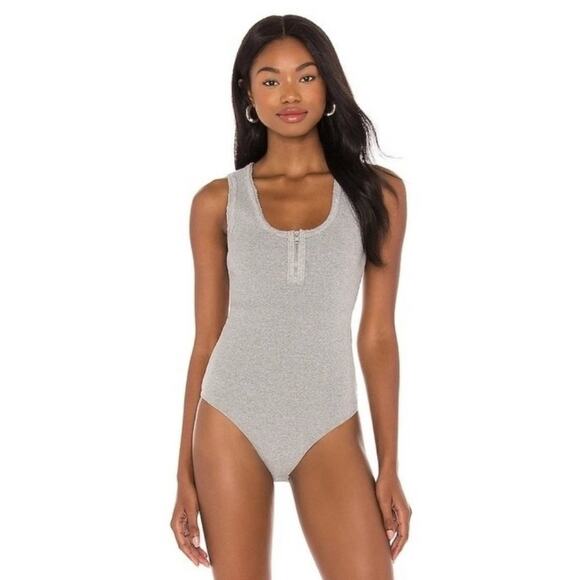 All Saints Alicia Gray Ribbed Sleeveless Bodysuit Size 6 - Picture 1 of 8